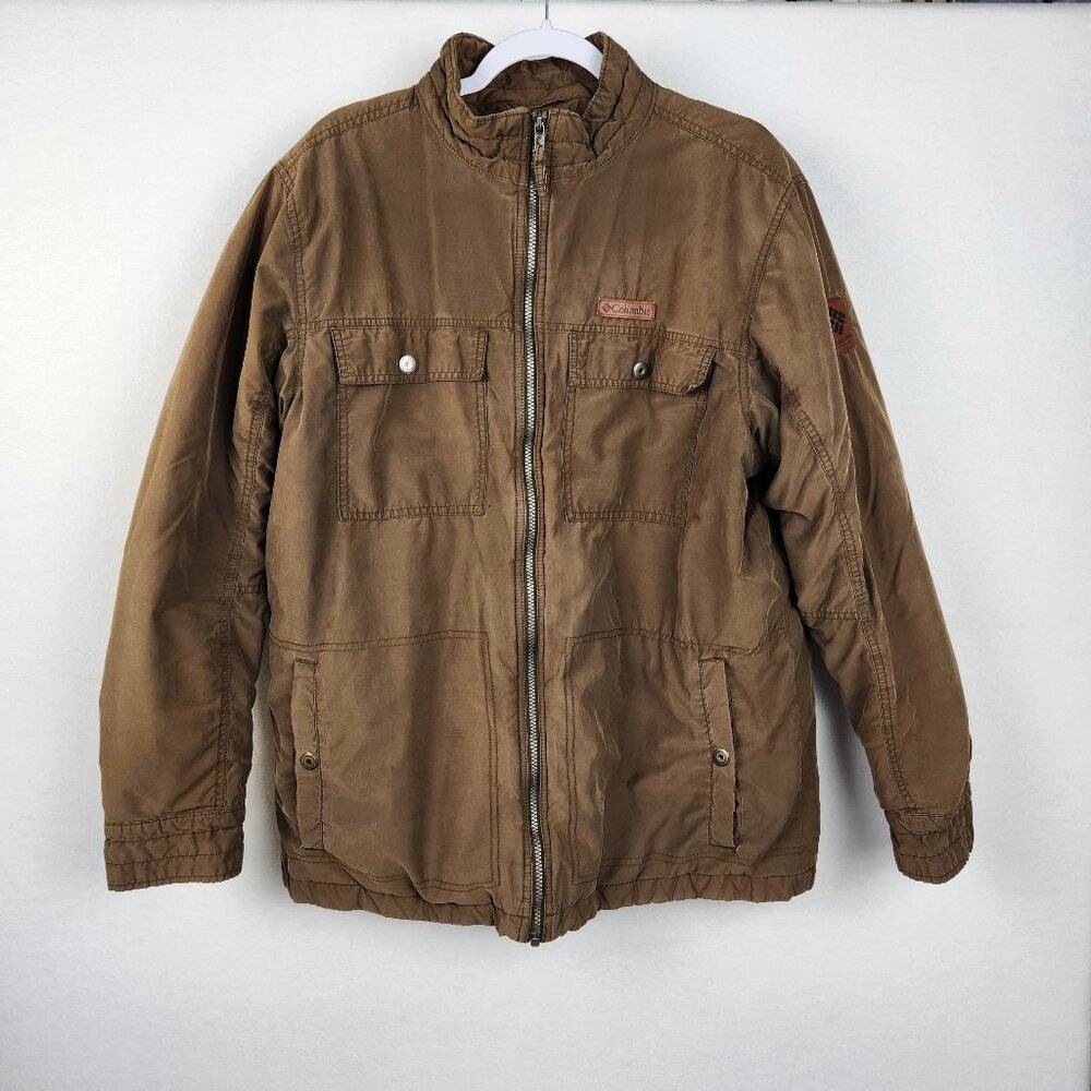 Columbia Mens Mid Weight Flannel and Nylon Lined Coat Size Large Brown